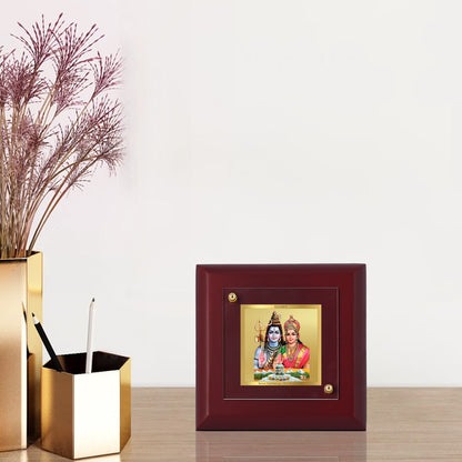 Diviniti 24K Gold Plated Shiv Parvati Photo Frame Love, Devotion for Home Decor, Tabletop, Puja Room, Gift | MDF Size 1A (9.9x9.9 CM)