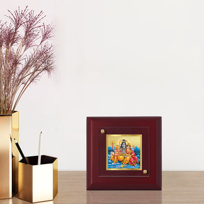 Diviniti 24K Gold Plated Lord Shiv Parivar Photo Frame Love, Strength for Home Decor, Tabletop, Puja Room, Gift | MDF Size 1A (9.9x9.9 CM)