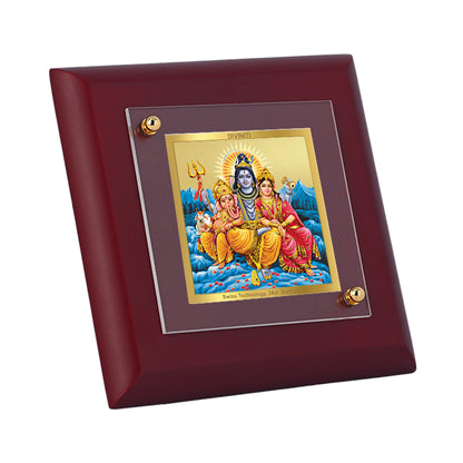 Diviniti 24K Gold Plated Lord Shiv Parivar Photo Frame Love, Strength for Home Decor, Tabletop, Puja Room, Gift | MDF Size 1A (9.9x9.9 CM)