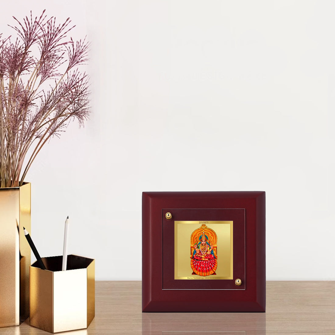 Diviniti 24K Gold Plated Sharda Mata Photo Frame for Home Decor, Table Tops, Puja Room, Gift | MDF Size 1A (9.9x9.9 CM)