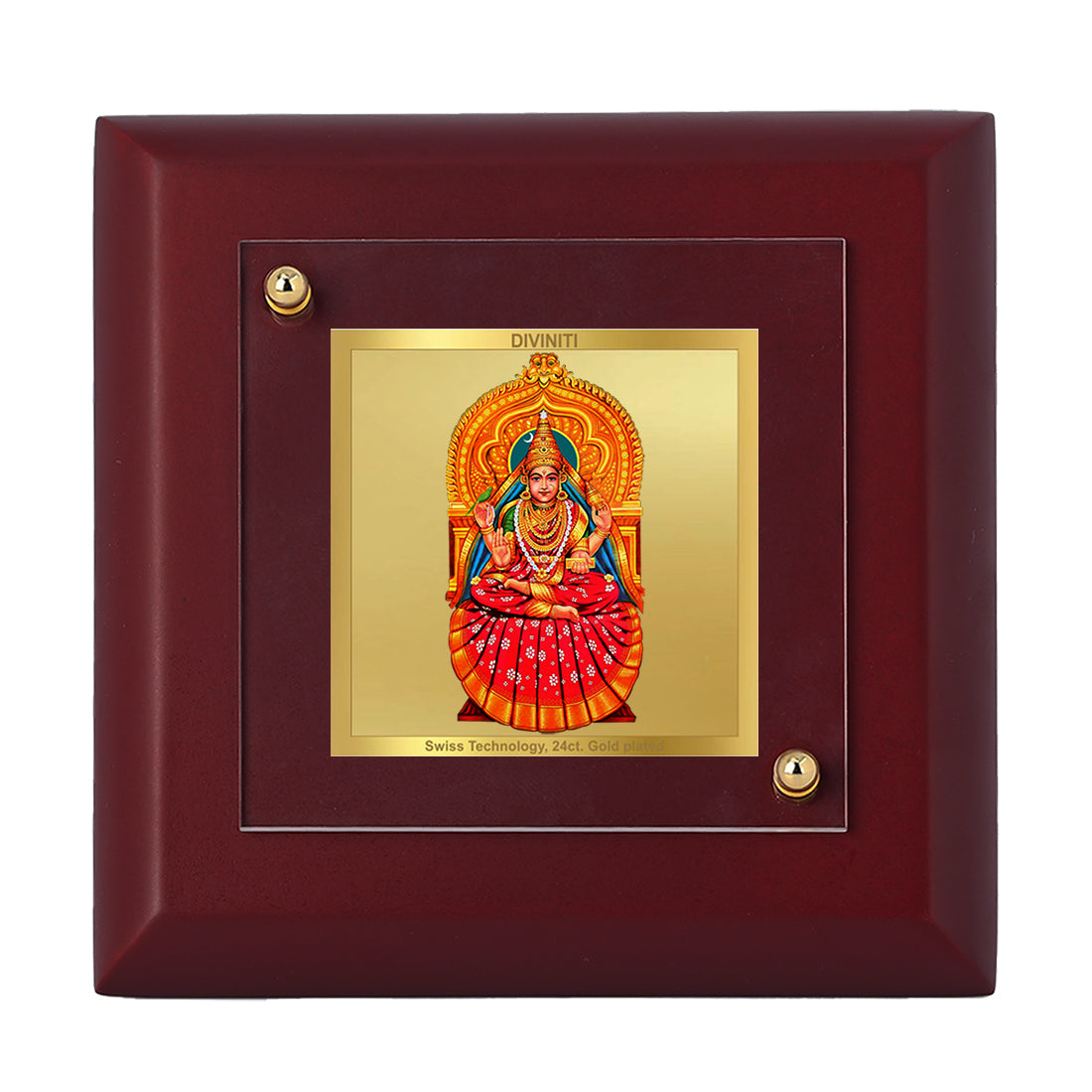 Diviniti 24K Gold Plated Sharda Mata Photo Frame for Home Decor, Table Tops, Puja Room, Gift | MDF Size 1A (9.9x9.9 CM)