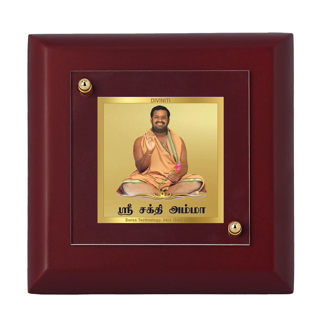 Diviniti 24K Gold Plated Shanti Amman Photo Frame for Home & Office Decor Showpiece, Table Top, Luxury Gift | MDF Size 1A (9.9x9.9 CM)