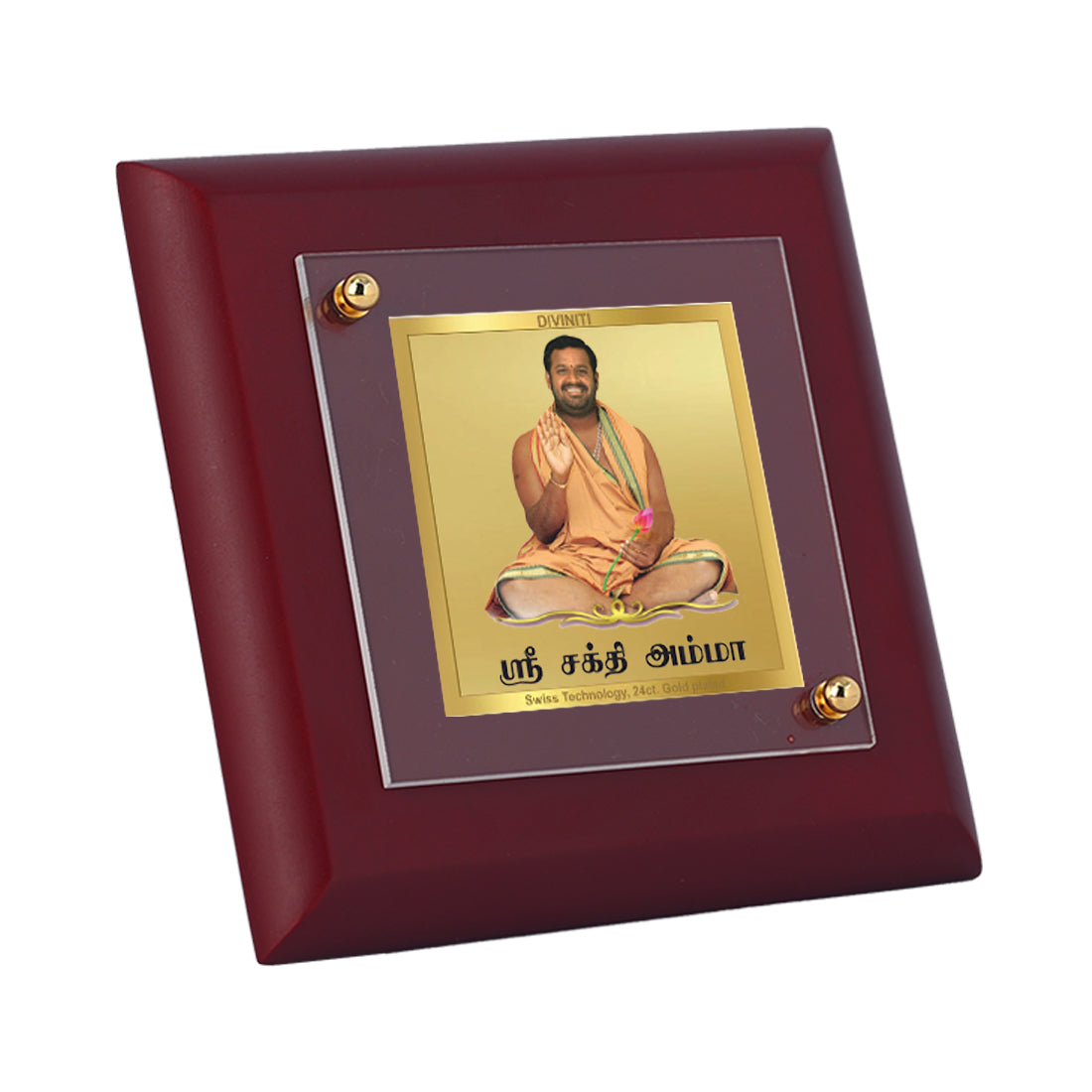 Diviniti 24K Gold Plated Shanti Amman Photo Frame for Home & Office Decor Showpiece, Table Top, Luxury Gift | MDF Size 1A (9.9x9.9 CM)