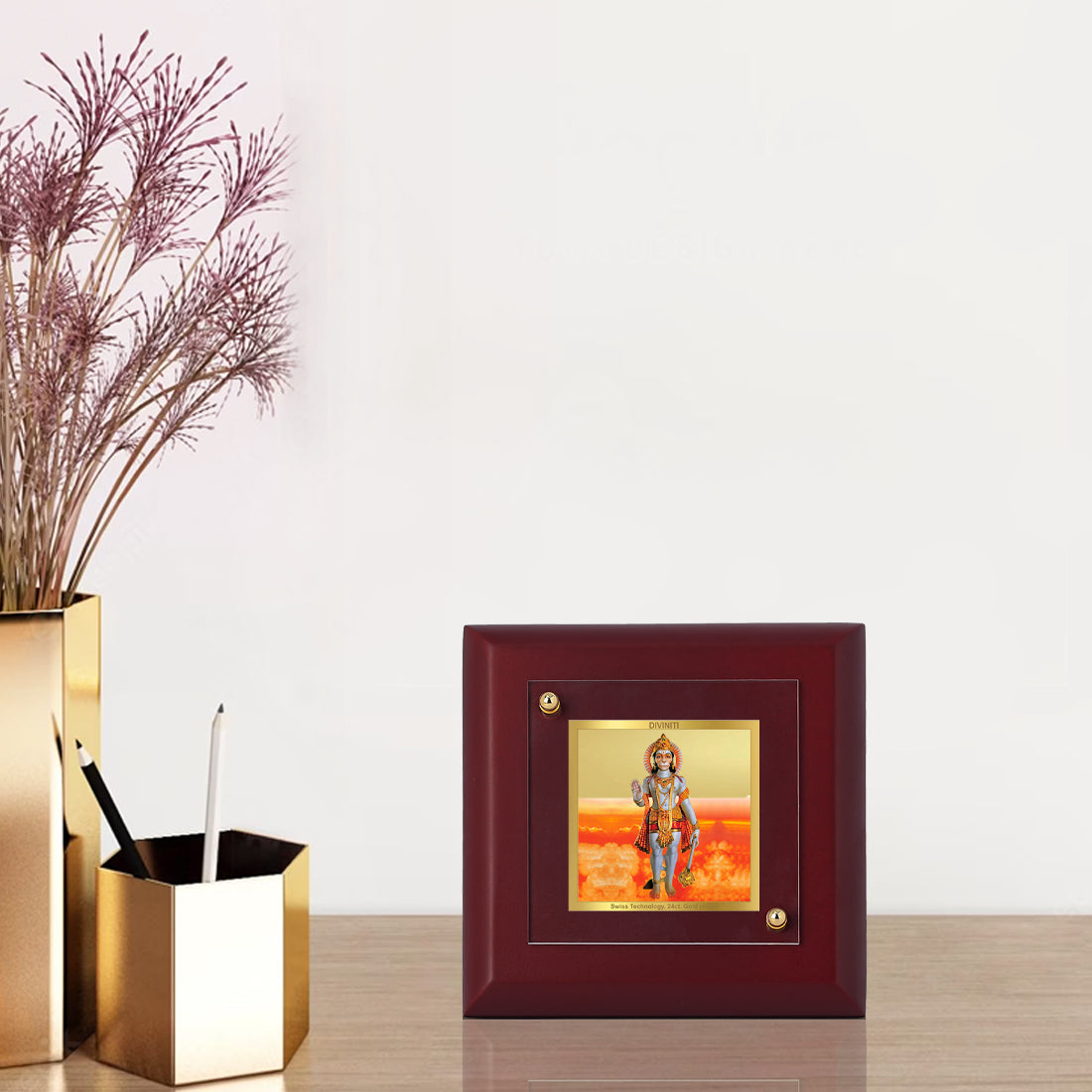 Diviniti 24K Gold Plated Triveni Balaji Photo Frame for Home Decor, Tabletop, Puja Room, Luxury Gift | MDF Size 1A (9.9x9.9 CM)