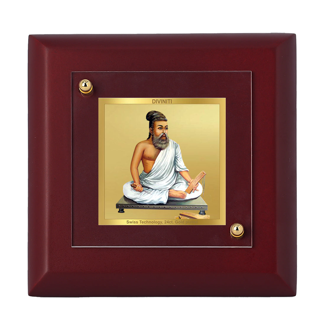 Diviniti 24K Gold Plated Thiruvalluvar Photo Frame for Home & Office Decor Showpiece, Table Top, Luxury Gift | MDF Size 1A (9.9x9.9 CM)