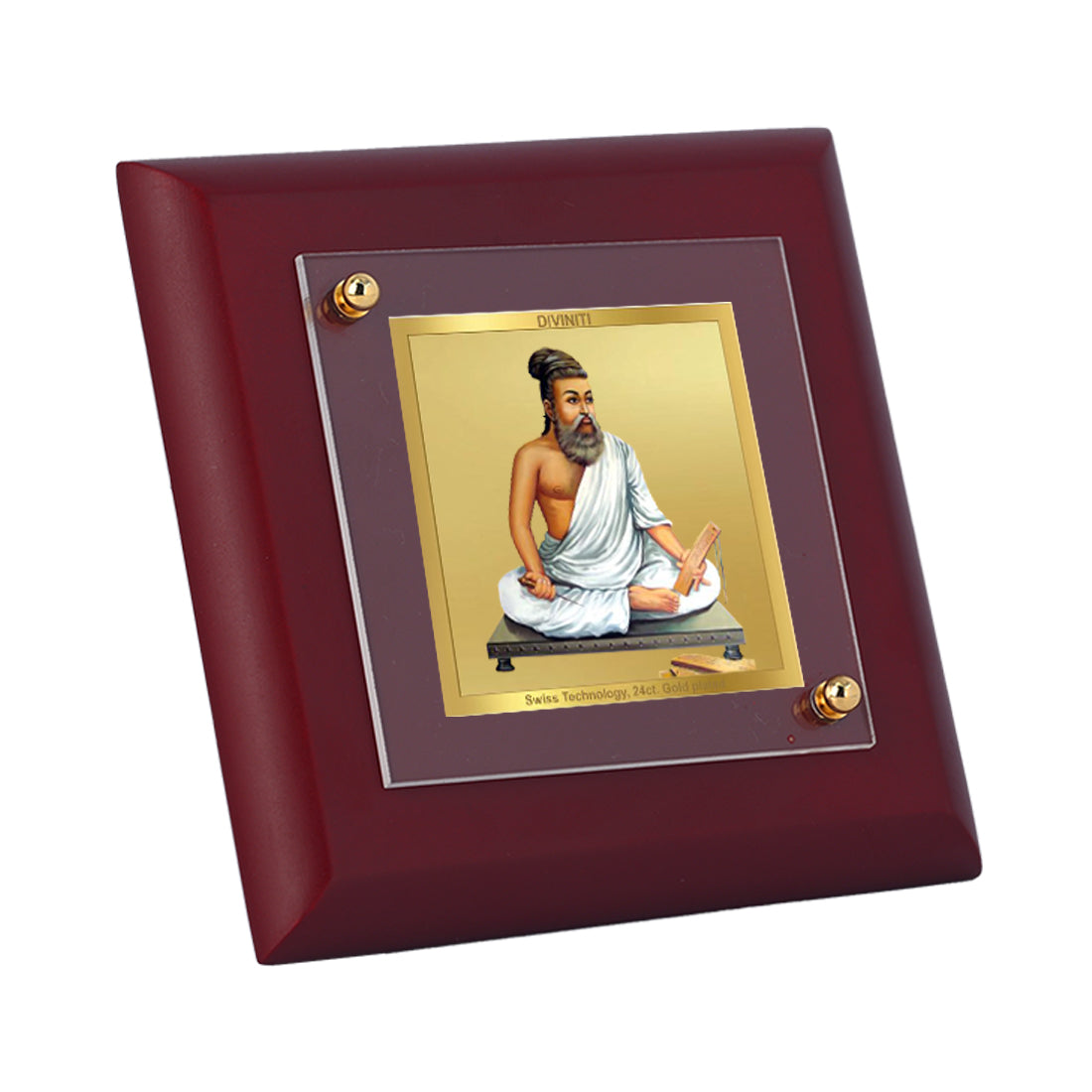 Diviniti 24K Gold Plated Thiruvalluvar Photo Frame for Home & Office Decor Showpiece, Table Top, Luxury Gift | MDF Size 1A (9.9x9.9 CM)