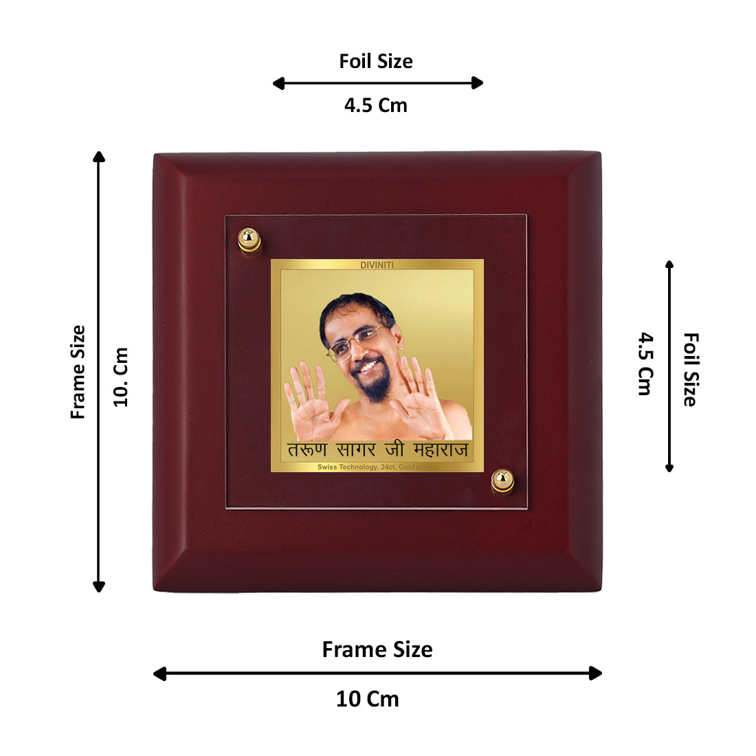 Diviniti 24K Gold Plated Tarun Sagar Ji Exquisite Photo Frame for Home Decor, Table Top, Gift | MDF Size 1A (9.9x9.9 CM)