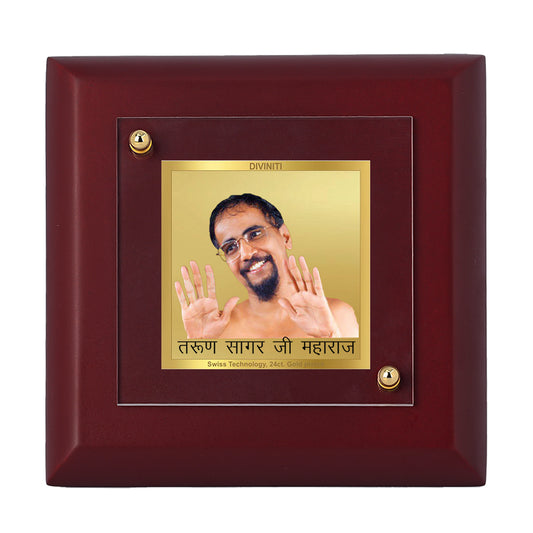 Diviniti 24K Gold Plated Tarun Sagar Ji Exquisite Photo Frame for Home Decor, Table Top, Gift | MDF Size 1A (9.9x9.9 CM)