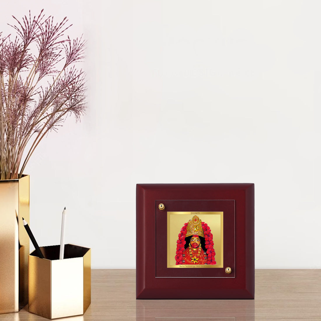 Diviniti 24K Gold Plated Maa Tara Photo Frame for Puja Room, Home Decor, Tabletop, Luxury Gift | MDF Size 1A (9.9x9.9 CM)