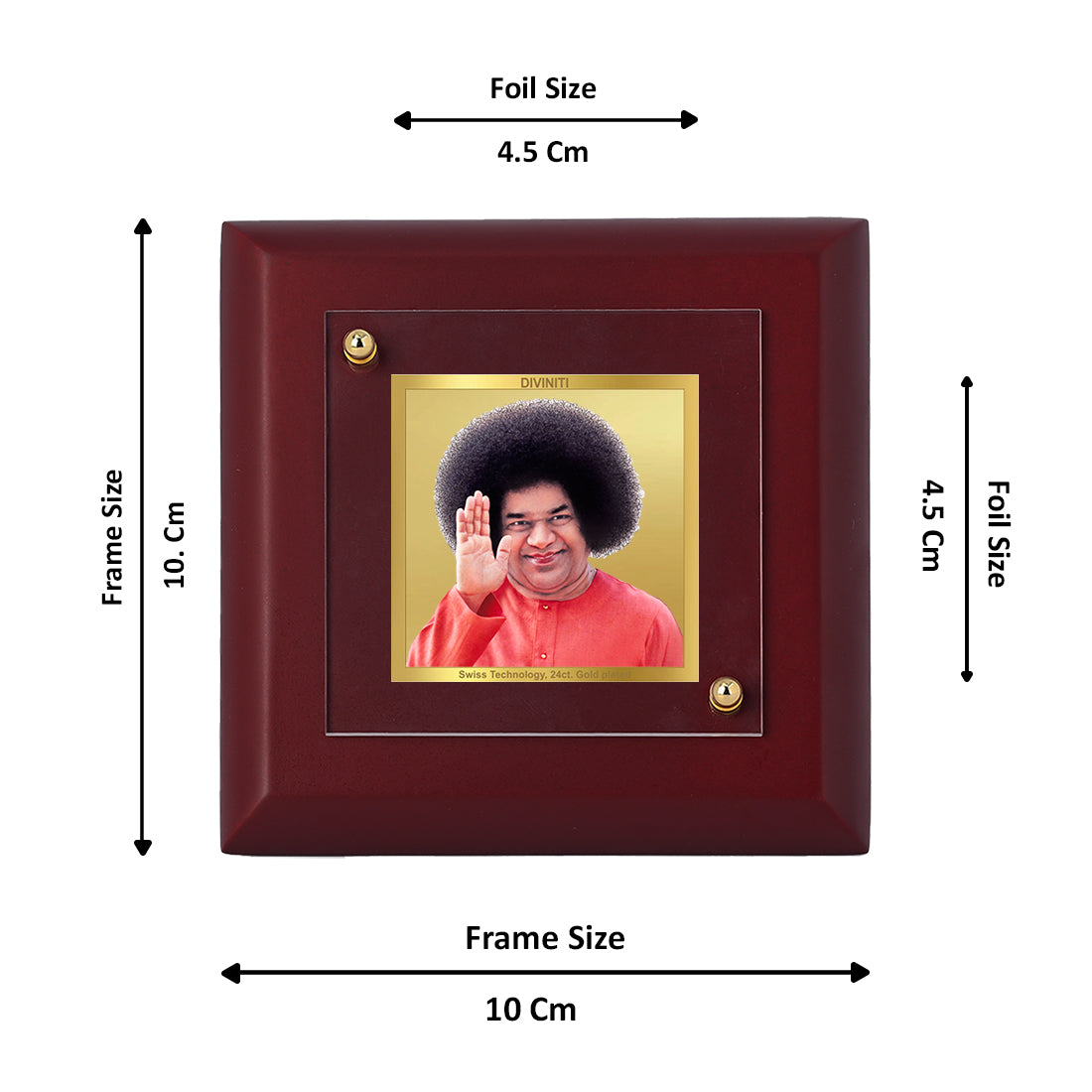 Diviniti 24K Gold Plated Sathya Sai Baba Photo Frame for Home Decor, Table Top & Luxury Gift | MDF Size 1A (9.9x9.9 CM)