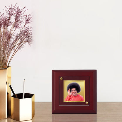 Diviniti 24K Gold Plated Sathya Sai Baba Photo Frame for Home Decor, Table Top & Luxury Gift | MDF Size 1A (9.9x9.9 CM)