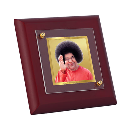 Diviniti 24K Gold Plated Sathya Sai Baba Photo Frame for Home Decor, Table Top & Luxury Gift | MDF Size 1A (9.9x9.9 CM)