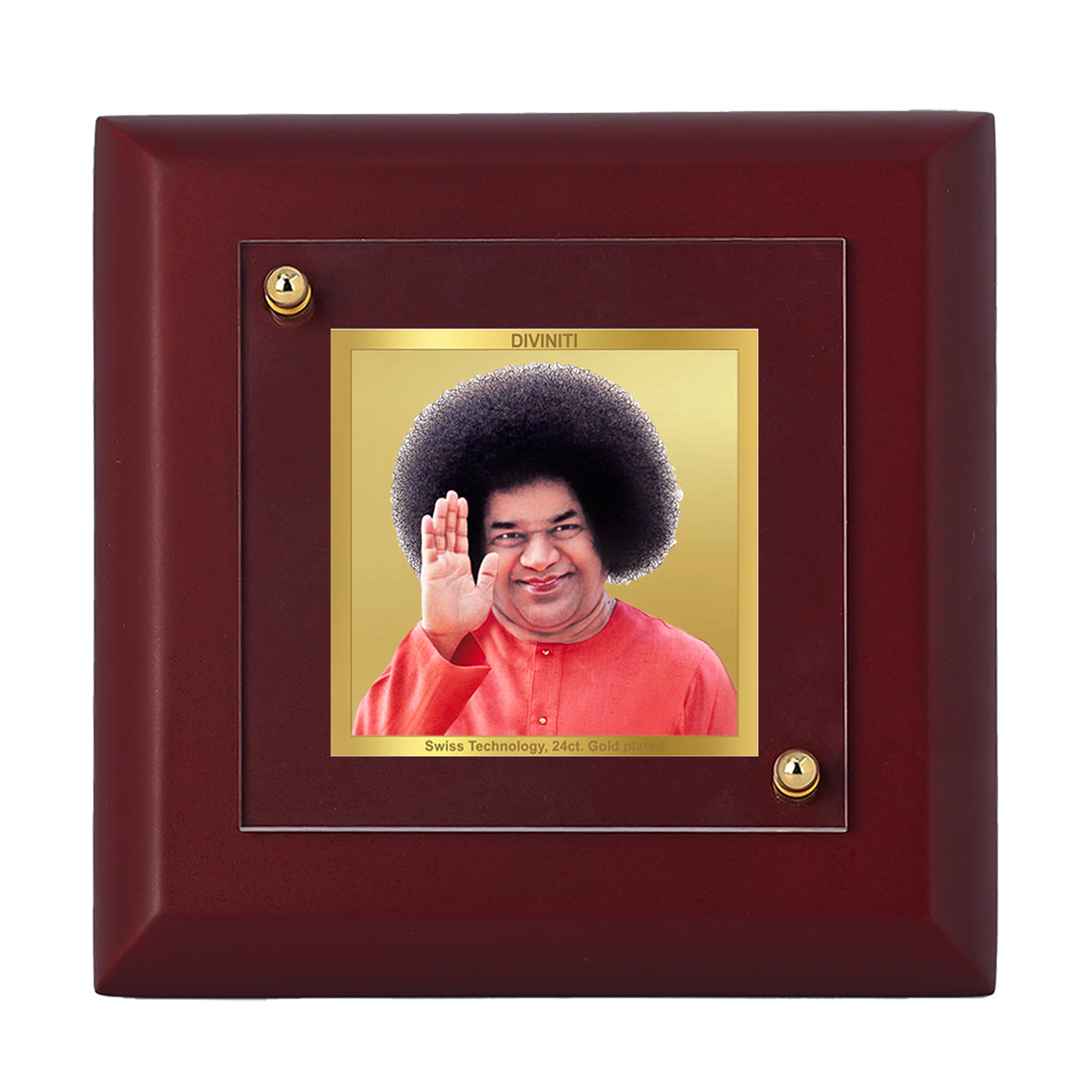 Diviniti 24K Gold Plated Sathya Sai Baba Photo Frame for Home Decor, Table Top & Luxury Gift | MDF Size 1A (9.9x9.9 CM)