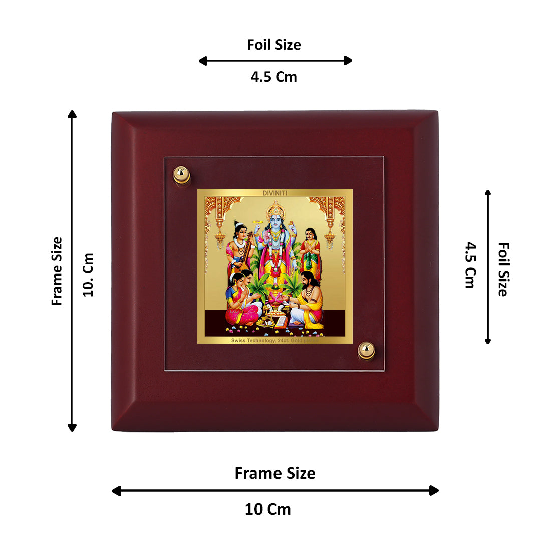 Diviniti 24K Gold Plated Satya Narayan Photo Frame for Home & Office Decor, Puja Room. Table Tops, Gift | MDF Size 1A (9.9x9.9 CM)