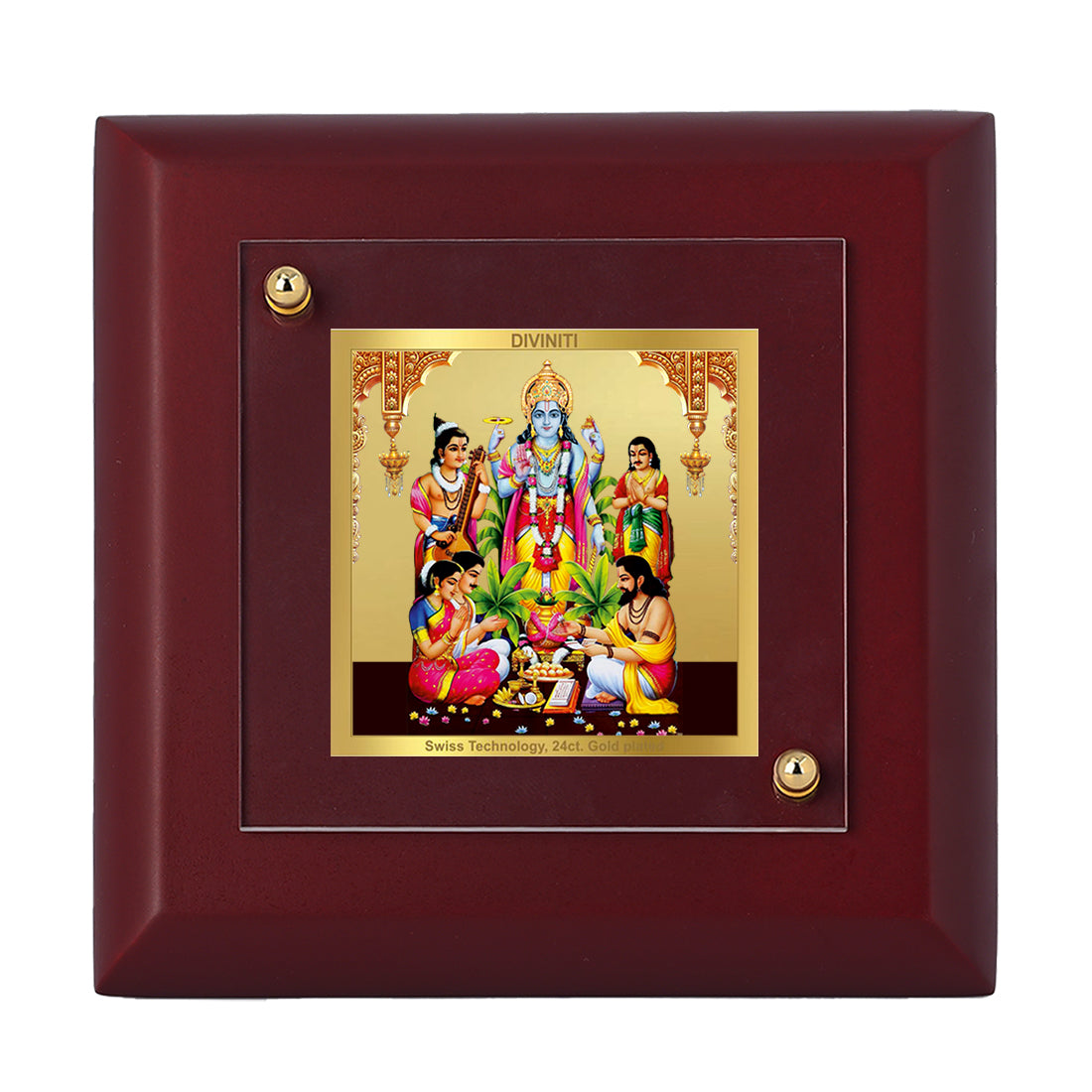 Diviniti 24K Gold Plated Satya Narayan Photo Frame for Home & Office Decor, Puja Room. Table Tops, Gift | MDF Size 1A (9.9x9.9 CM)