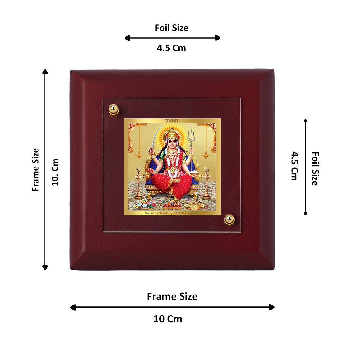 Diviniti 24K Gold Plated Santoshi Mata Photo Frame Protector of Families for Home Decor, Puja Room, Tabletop, Gift| MDF Size 1A (9.9x9.9 CM)