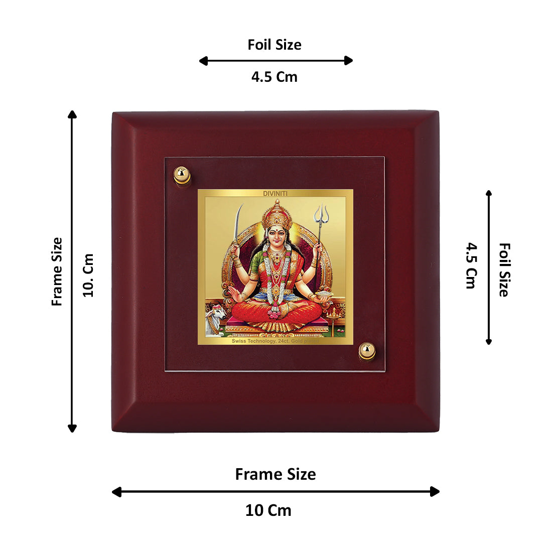 Diviniti 24K Gold Plated Goddess Santoshi Mata Photo Frame for Home Decor, Puja Room, Tabletop, Gift| MDF Size 1A (9.9x9.9 CM)