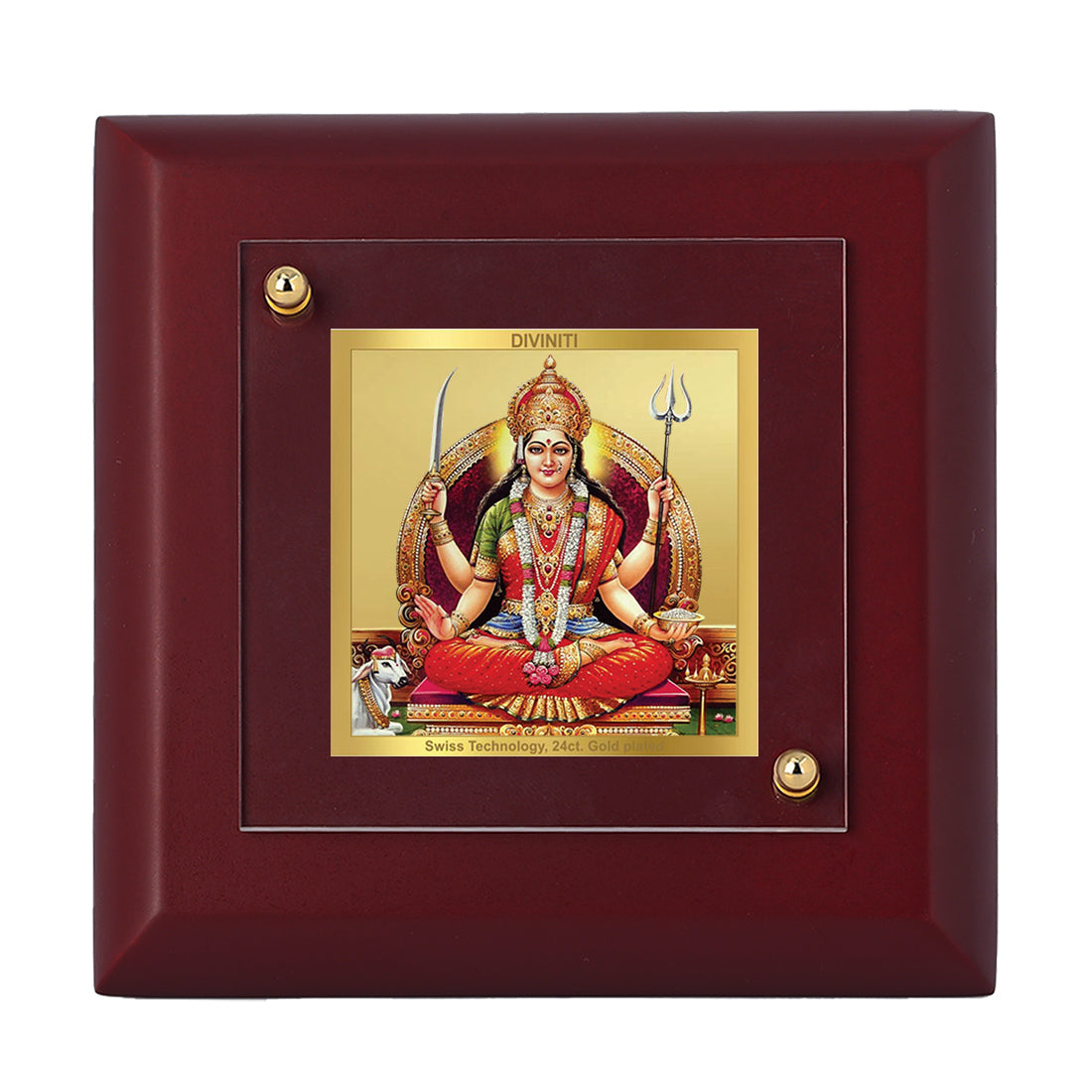 Diviniti 24K Gold Plated Goddess Santoshi Mata Photo Frame for Home Decor, Puja Room, Tabletop, Gift| MDF Size 1A (9.9x9.9 CM)