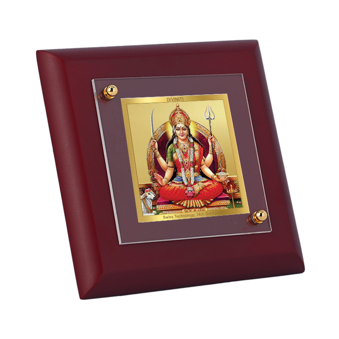 Diviniti 24K Gold Plated Goddess Santoshi Mata Photo Frame for Home Decor, Puja Room, Tabletop, Gift| MDF Size 1A (9.9x9.9 CM)