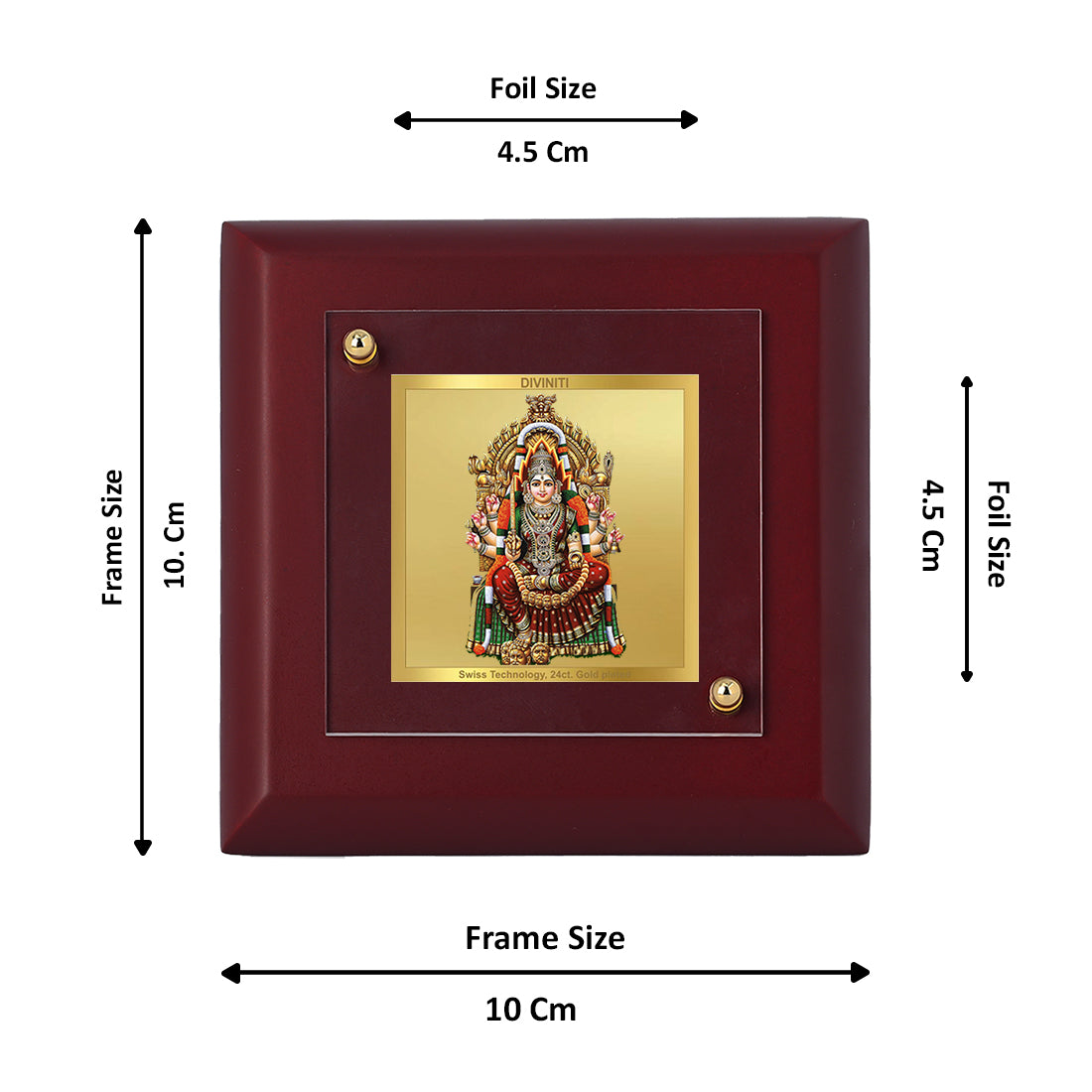 Diviniti 24K Gold Plated Samayapuram Mariamman Photo Frame for Home Decor Showpiece, Gift | MDF Size 1A (9.9x9.9 CM)