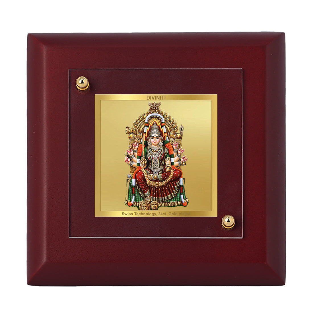 Diviniti 24K Gold Plated Samayapuram Mariamman Photo Frame for Home Decor Showpiece, Gift | MDF Size 1A (9.9x9.9 CM)