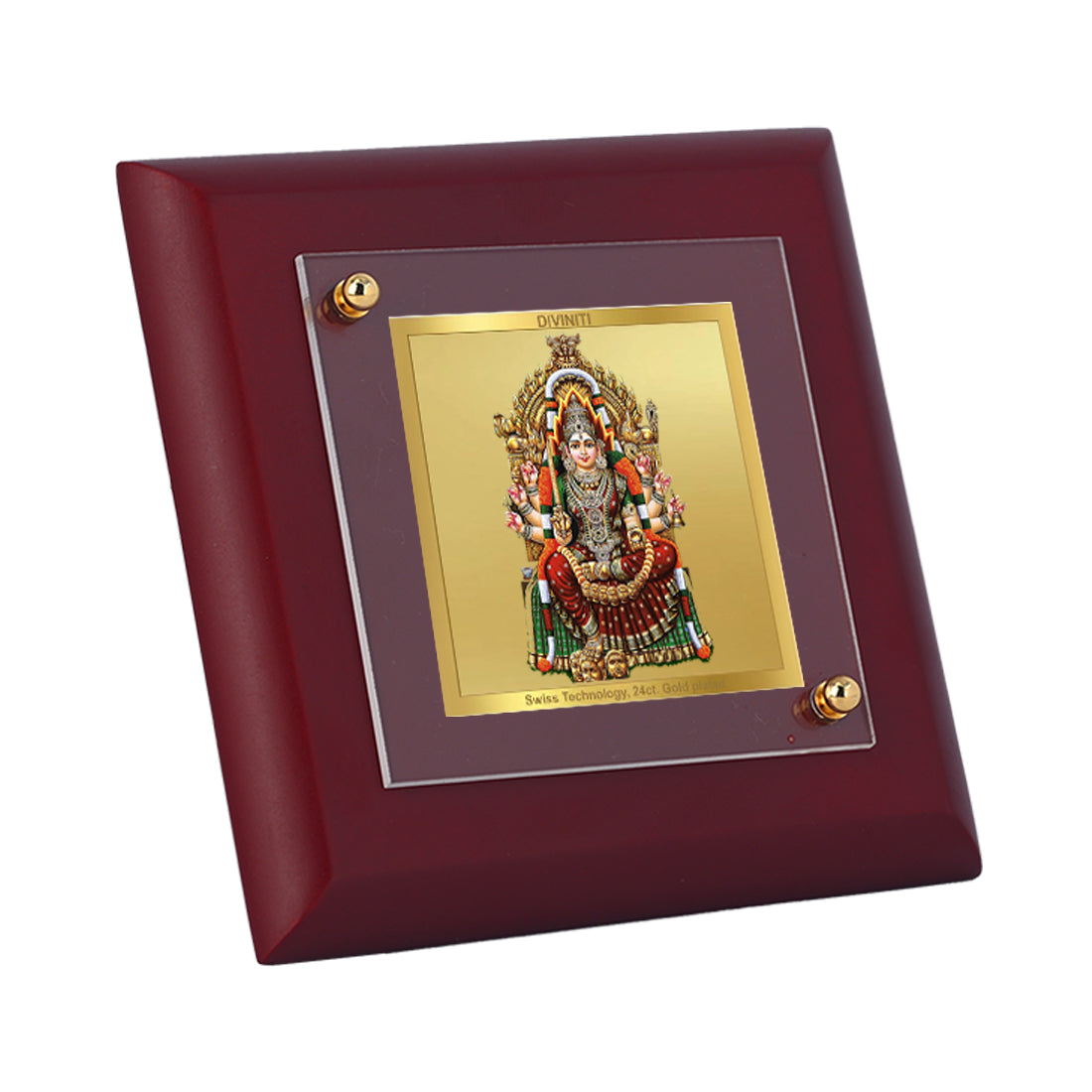 Diviniti 24K Gold Plated Samayapuram Mariamman Photo Frame for Home Decor Showpiece, Gift | MDF Size 1A (9.9x9.9 CM)