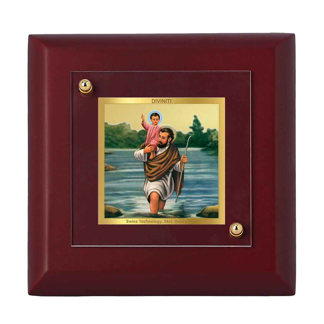 Diviniti 24K Gold Plated Saint Christopher Photo Frame Guidance & Blessings for Home Decor, Tableop, Gift | MDF Size 1A (9.9x9.9 CM)