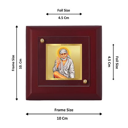 Diviniti 24K Gold Plated Sai Baba Photo Frame Faith, Healing & Transformation for Home Decor, Tabletop, Gift | MDF Size 1A (9.9x9.9 CM)