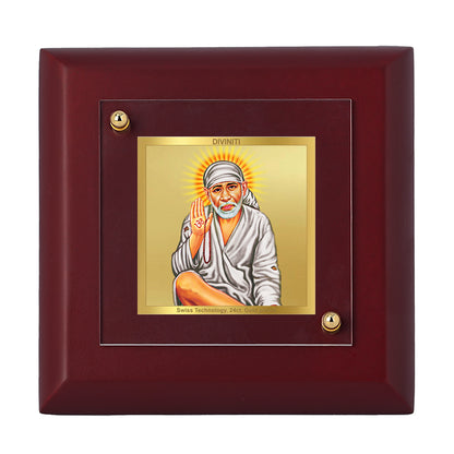 Diviniti 24K Gold Plated Sai Baba Photo Frame Faith, Healing & Transformation for Home Decor, Tabletop, Gift | MDF Size 1A (9.9x9.9 CM)