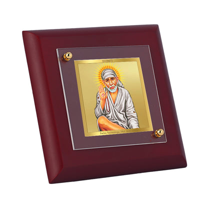 Diviniti 24K Gold Plated Sai Baba Photo Frame Faith, Healing & Transformation for Home Decor, Tabletop, Gift | MDF Size 1A (9.9x9.9 CM)