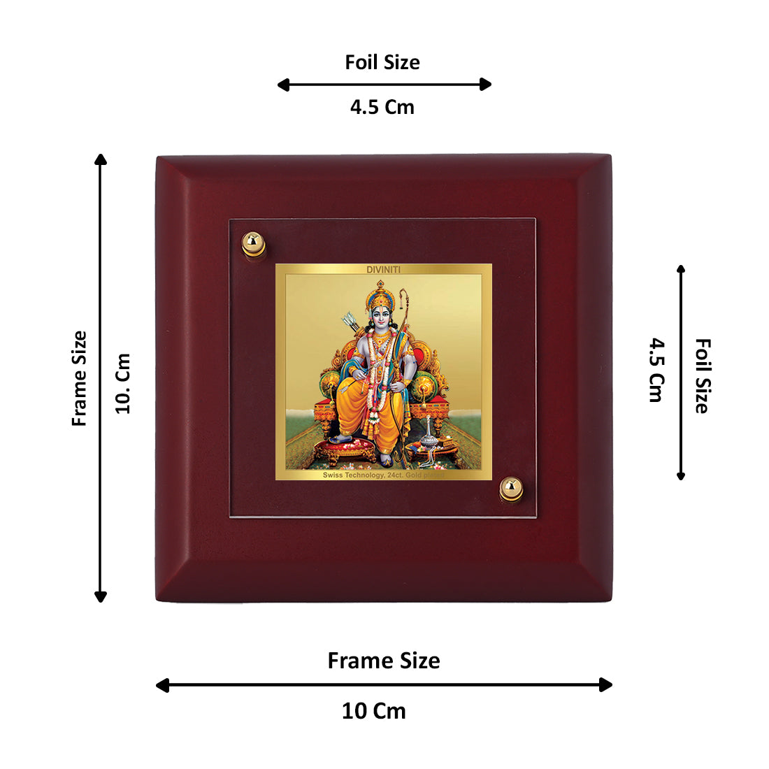 Diviniti 24K Gold Plated Lord Sri Ram Photo Frame for Home Decor Showpiece, Tabletop, Puja Room, Gift | MDF Size 1A (9.9x9.9 CM)