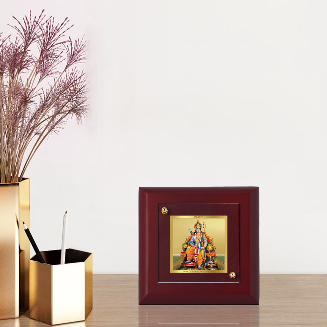 Diviniti 24K Gold Plated Lord Sri Ram Photo Frame for Home Decor Showpiece, Tabletop, Puja Room, Gift | MDF Size 1A (9.9x9.9 CM)