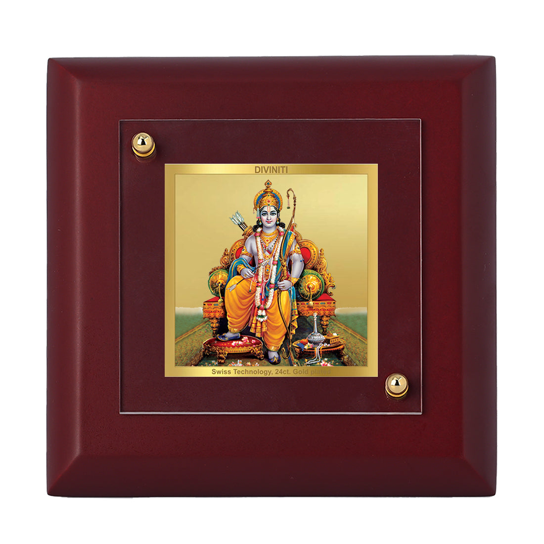 Diviniti 24K Gold Plated Lord Sri Ram Photo Frame for Home Decor Showpiece, Tabletop, Puja Room, Gift | MDF Size 1A (9.9x9.9 CM)