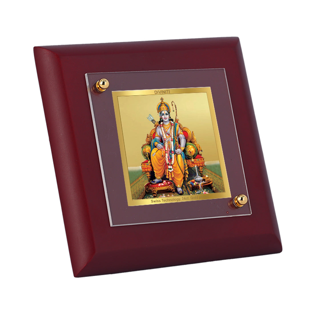 Diviniti 24K Gold Plated Lord Sri Ram Photo Frame for Home Decor Showpiece, Tabletop, Puja Room, Gift | MDF Size 1A (9.9x9.9 CM)