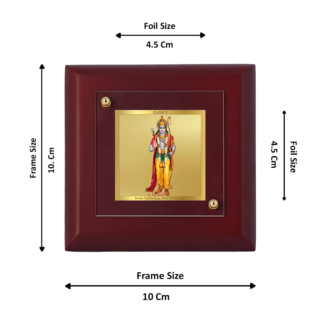 Diviniti 24K Gold Plated Lord Sri Ram Photo Frame Truth and Justice for Home Decor Showpiece, Tabletop, Puja Room, Gift | MDF Size 1A (9.9x9.9 CM)