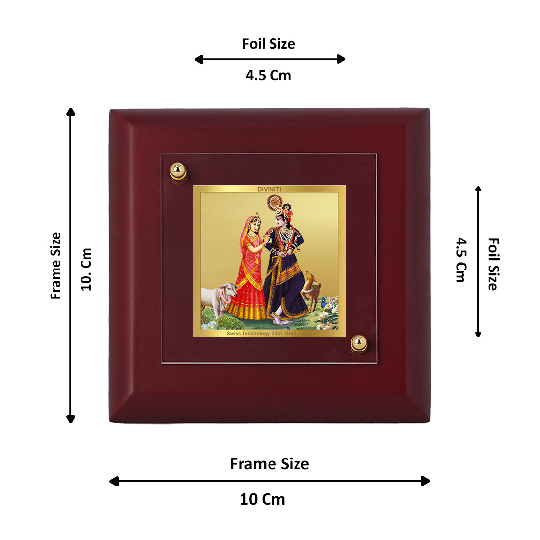 Diviniti 24K Gold Plated Goddess Radha Krishna Photo Frame for Home Decor, Office, Tabletop, Puja Room, Gift | MDF Size 1A (9.9x9.9 CM)