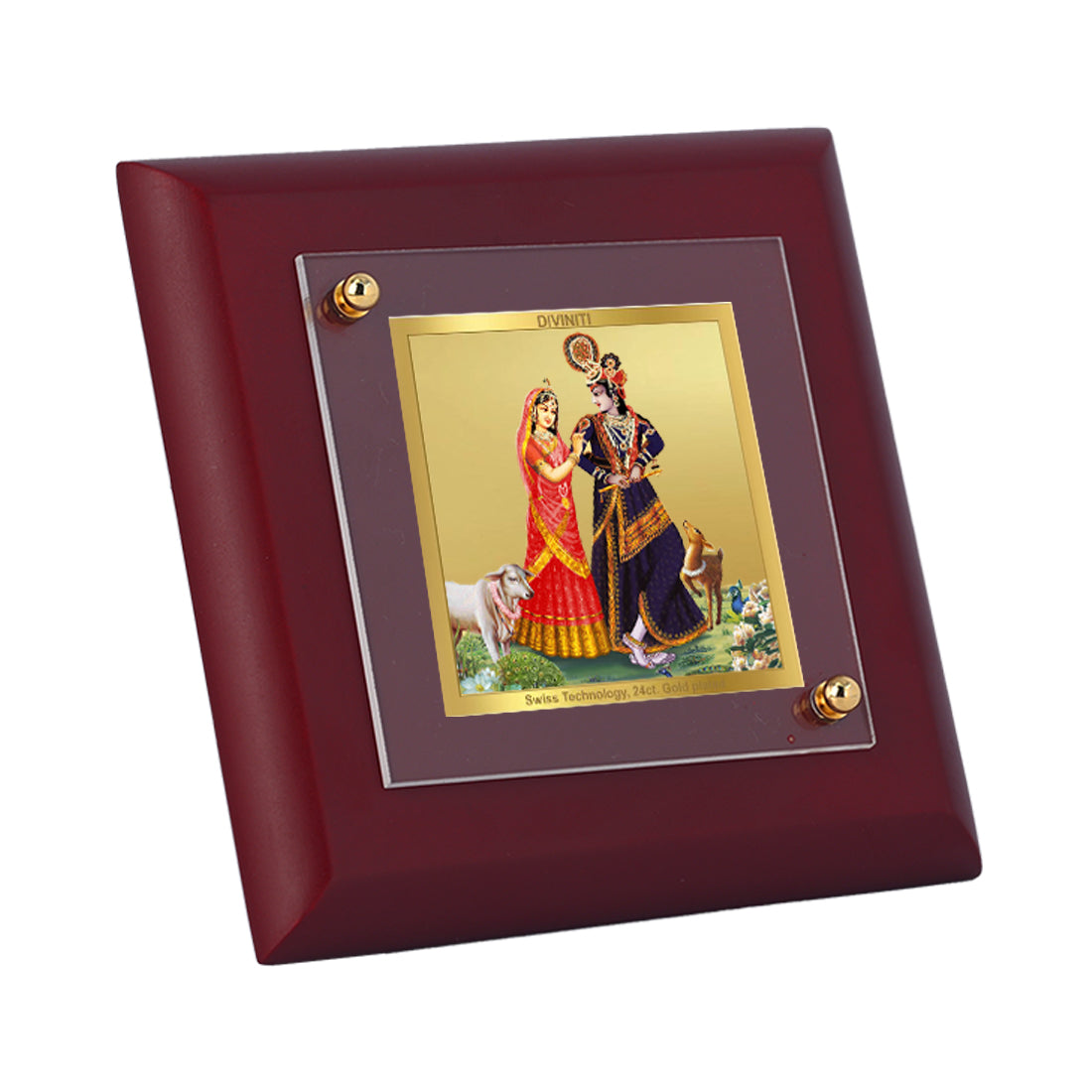 Diviniti 24K Gold Plated Goddess Radha Krishna Photo Frame for Home Decor, Office, Tabletop, Puja Room, Gift | MDF Size 1A (9.9x9.9 CM)