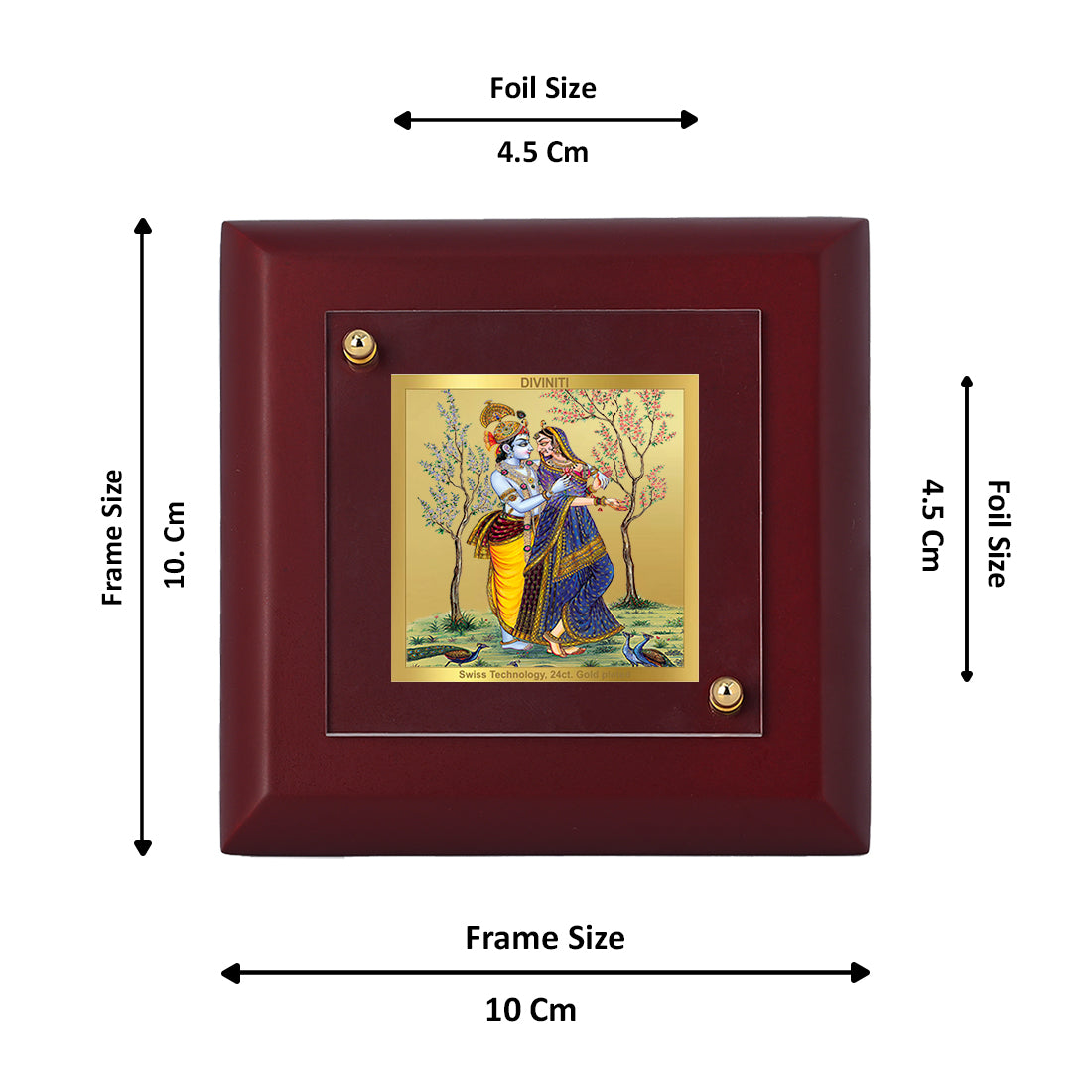 Diviniti 24K Gold Plated Radha Krishna Photo Frame for Home & Office Decor, Tabletop, Puja Room, Luxury Gift | MDF Size 1A (9.9x9.9 CM)