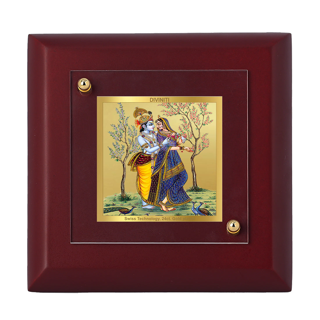 Diviniti 24K Gold Plated Radha Krishna Photo Frame for Home & Office Decor, Tabletop, Puja Room, Luxury Gift | MDF Size 1A (9.9x9.9 CM)