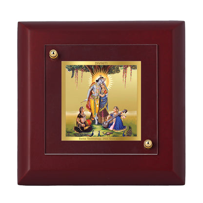 Diviniti 24K Gold Plated Radha Krishna Photo Frame Love, Devotion for Home Decor, Tabletop, Puja Room, Gift | MDF Size 1A (9.9x9.9 CM)