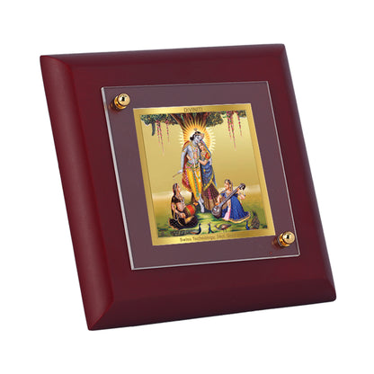 Diviniti 24K Gold Plated Radha Krishna Photo Frame Love, Devotion for Home Decor, Tabletop, Puja Room, Gift | MDF Size 1A (9.9x9.9 CM)