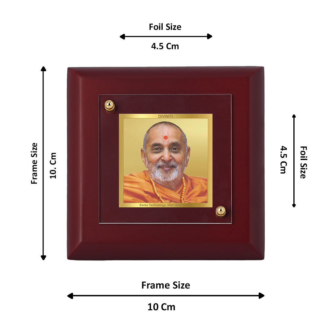 Diviniti 24K Gold Plated Pramukh Swami Maharaj Photo Frame for Home Decor, Table Top, Puja Room, Gift | MDF Size 1A (9.9x9.9 CM)