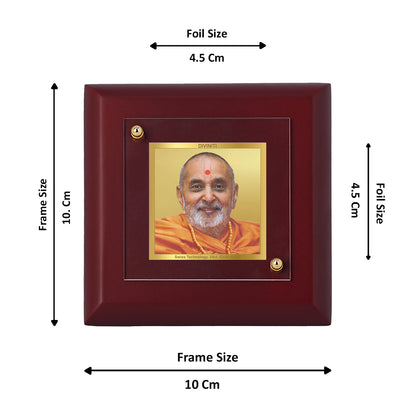 Diviniti 24K Gold Plated Pramukh Swami Maharaj Photo Frame for Home Decor, Table Top, Puja Room, Gift | MDF Size 1A (9.9x9.9 CM)