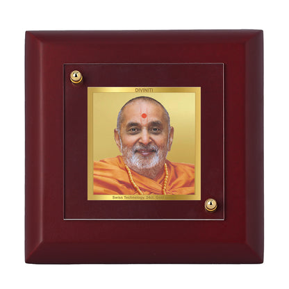 Diviniti 24K Gold Plated Pramukh Swami Maharaj Photo Frame for Home Decor, Table Top, Puja Room, Gift | MDF Size 1A (9.9x9.9 CM)