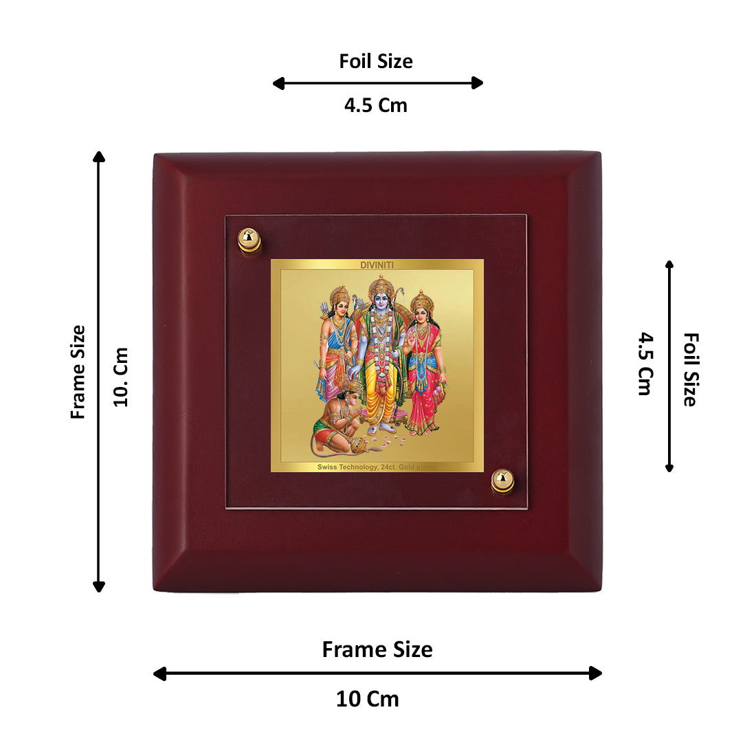 Diviniti 24K Gold Plated Lord Ram Darbar Photo Frame Loyalty, Dharma for Puja Room, Home & office Decor, Tabletop, Luxury Gift | MDF Size 1A (9.9x9.9 CM)