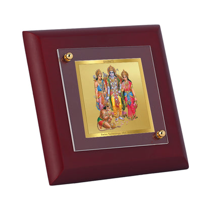 Diviniti 24K Gold Plated Lord Ram Darbar Photo Frame Loyalty, Dharma for Puja Room, Home & office Decor, Tabletop, Luxury Gift | MDF Size 1A (9.9x9.9 CM)