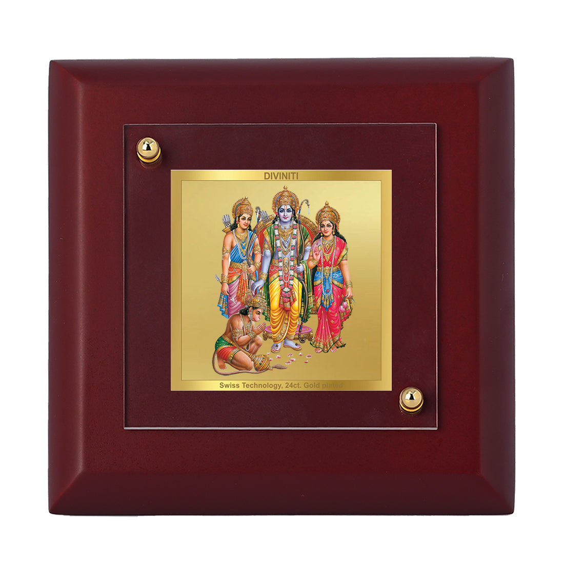 Diviniti 24K Gold Plated Lord Ram Darbar Photo Frame Loyalty, Dharma for Puja Room, Home & office Decor, Tabletop, Luxury Gift | MDF Size 1A (9.9x9.9 CM)