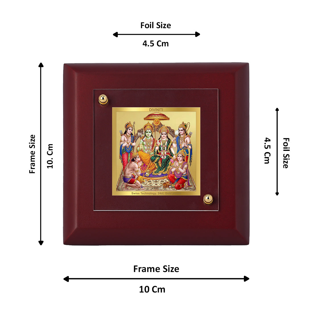 Diviniti 24K Gold Plated Lord Ram Darbar Photo Frame for Temple, Puja Room, Home Decor, Tabletop, Luxury Gift | MDF Size 1A (9.9x9.9 CM)