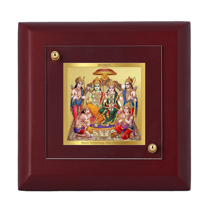 Diviniti 24K Gold Plated Lord Ram Darbar Photo Frame for Temple, Puja Room, Home Decor, Tabletop, Luxury Gift | MDF Size 1A (9.9x9.9 CM)