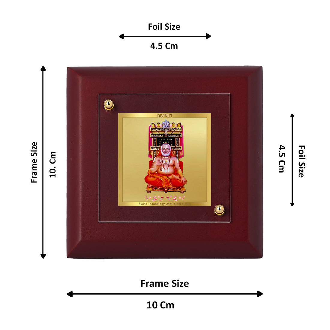 Diviniti 24K Gold Plated Raghvender Swami Photo Frame for Home Decor, Table Top, Puja Room, Gift | MDF Size 1A (9.9x9.9 CM)